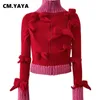 Women s Sweaters CM YAYA Women Fashion Bowknot Splicing Patchwork Long Sleeve Zipper Fly Cardigan 2023 Autumn Winter Knit Sweater and Jumpers 231202