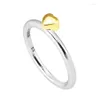 Anéis de cluster quebra-cabeça coração com cor de ouro amarelo claro autêntico 925 prata esterlina-jóias2972