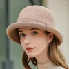 Berets lã feltro flangeando floral fedoras feminino outono inverno cloche balde chapéus elegante banquete fedora chapéu