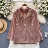 Kvinnors kostymer klädkvinnor Stylish Sequined Blazer Shiny Long Sleeve hacked Collar Jacket Party Event Sexig Coat Mujer CB048