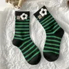 Women Socks Japanese Sweet Striped Vintage Woolen Flower Mid Calf Warm Breathable Winter Accessories Christmas Gift