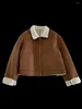 Women's Jackets Dual Pocket Leather Suede Jacket For Women Brown Coffe Shearling Lining Winter Windproof Coat