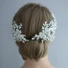 Headwear Hair Accessories SLBRIDAL Handmade Alloy Wired Rhinestone Crystal Flower Leaf Wedding Hair Clip Barrettes Bridal Hair Accessories Women Jewelry 231204