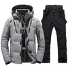 Andra sportvaror Termiska vinterskiddräkt Män Windproof Down Jacket och Bibs Pants Set Male Snow Costume Snowboard Wear Overalls 231202