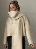 Women's Jackets Beige Scarf Collar Double Sided Cropped Coat Women Loose Long Sleeve Cardigan Jacket 2023 Autumn New Elegant Female Streetwear T231204