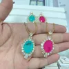 Kedjor Fashion Colorful Paraiba Tourmalin Pendant Necklace 18K Gold Coated Brass Box Chain Azure Tropical Sea