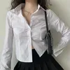 Women's Blouses Long Sleeve Crop White Shirt Women Korean Fashion Clothing Button Up Blouse Woman Streetwear Turn Down Collar Slim Sexy