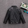 Jackets 2 14 Years Old Girls Faux Leather Jacket Children PU Coat Long Sleeve Zip Belt Locomotive Stylish Teen Kids Boys 231204