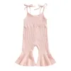 Byxor 1-5 år Toddler Baby Girl Summer Jumpsuit ärmlös slipsband Ribbed Romper Bell Bottoms