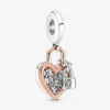 100% 925 Sterling Silver Heart Padlock Double Dangle Charms Fit Original European Charm Armband Wedding Engagement JewelR253D