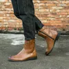 Stövlar plus storlek 38-48 Western Style Cow Boy Ridding Fashion Men's Läder High Point Toe Boots Male Dress