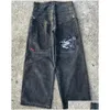 الجينز للرجال رجال الشارع street jnco y2k الهيب هوب الرسوم المتحركة رسمت طباعة سراويل سوداء فضفاضة الرجال نساء نساء عالية الخصر الساق على نطاق واسع dhtj9