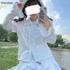 Damesblouses Vintage Victoriaanse Kawaii Lolita Dames Japanse zoete strik Kant Ruche Afneembare shirts met lange mouwen Meisjes Gothic Y2k Tops