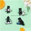 Pins Brooches Sweet Sports Little Black Cat Enamel Brooch Badge Alloy Metal Cartoon Clothes Bag Small Jewelry Accessorie For Drop De Dhgxo