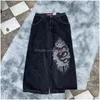 Jeans da uomo Uomo Streetwear Jnco Y2K Hip Hop Cartoon Stampa grafica Vintage Baggy Pantaloni neri Uomo Donna Vita alta Pantaloni a gamba larga Dhtj9