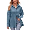 Kvinnors blusar Spring Autumn Blue Polo Neck -knapptröjor Rockar Casual Double Line Jacquard Loose Sleeve Shirt Woman's Clothing