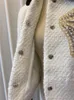 Damesjassen Herfst Luxe Stijl Nagel Kraal Boog Lange Mouw Tweed Korte Jas Voor Vrouwen Hoge Kwaliteit Winter Mode Wol uitloper