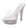 Sandales Discothèque femme sandales 13 cm talons pointus pantoufles strass décoration sandales scène performance plate-forme pompes Plus 34-40 41 231204