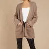 Suéteres femininos cáqui longo cardigan para mulheres 2023 roupas de inverno de malha macia manga camisola casaco clotkorean estilo quente vintage