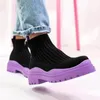 Laars Enkellaarsjes Gebreide Sok Platform Vrouwelijke Slipon Dames Casual Schoenen Vrouw Comfortabele Mode Wig Korte 231204