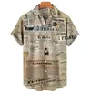 Men's Casual Shirts Vintage S Papers 3D Print Men Shirt Man/Women Fashion Short Sleeves Button Lapel Tops Oversized Unisex Clothing