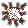 Decorative Flowers Xmas Fake Branches Picks Artificial Red Fruit Pine Decor Christmas Cuttings Needles Berry Skewers