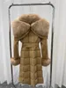 Mulheres Jaquetas Bluenessfair Jaqueta de Inverno Mulheres Natural Real Fox Fur Collar Grosso Casaco de Lã Quente Cinto Ganso Down Streetwear Outerwear 231204