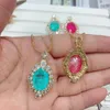 Kedjor Fashion Colorful Paraiba Tourmalin Pendant Necklace 18K Gold Coated Brass Box Chain Azure Tropical Sea