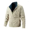 Jaquetas masculinas reversíveis casual mens zíper jaqueta 2023 primavera moda bombardeiro casaco ao ar livre à prova de vento gola masculino outwear