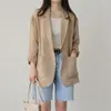 Trajes De Mujer Mujer Blazer Chaqueta Algodón Lino Delgada Manga Tres Cuartos Un Solo Botón Suelto Primavera Verano Otoño Moda Casual Elegante