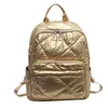 Skolväskor Fashion Space Pad Cotton Women Ryggsäck Guld Solid School Bag quiltad Design Kvinnliga Sport Ryggsäckar Lady Nylon vadderad väska 231204