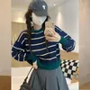 Pulls pour femmes 2024 Casual Style coréen Printemps Automne Femmes Tricots Stripe Motif O-Cou À Manches Longues Lady Sexy Party Chic Pull Top