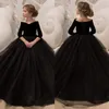 Kız Elbiseler Siyah Prenses Balo Gown Kids Pageant Elbise 1-14 yaşında kızlar için zarif yarım kollu