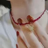 Colliers de perles de pierres précieuses rouges à facettes simples pour femmes, pendentif soleil spinelle, ras de cou, chaîne en cristal, fait à la main, bijoux de Yoga