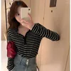 Women's Sweaters Blue Pullover Knit Tops For Woman Striped V-neck Sweater 90s Vintage Autumn Winter 2023 Korean Luxury Sale Cashmere Y2k