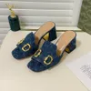 Classic High Heel Sandals tofflor Slides Designer Women Chunky Platform tofflor Double Metal Leather Half Slipper Women Shoes C120501