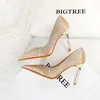 Dress Shoes BIGTREE Sexy High Heels Slim Shallow Mouth Pointed Satin Shining