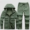 Vestes de cyclisme Ensembles de camouflage tactique en plein air Hommes hiver polaire chaud imperméable coupe-vent randonnée pêche capuche vestes pantalons de travail costumes mâle 231204