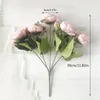 장식용 꽃 화환 30cm 로즈 핑크 실크 모란 인공 꽃다발 5 큰 머리와 4 개의 새싹 가짜 웨딩 장식 실내 231202