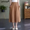 Damenhose mit Schnürung, übergroß, Vintage-Stil, Baumwolle und Leinen, weites Bein, kurze Röcke, Sommermode, lässig, solide, hohe Taille, Baggy-Caprihose