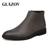 Buty Glazov Spring Fashion skórzane mężczyźni wygodne sukienki z sukienką boksową buty czarne brązowe kostkę 231204