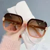 Sunglasses Trend Personality Gradient Ocean Piece Rice Nails Large Frame Sunshade Glasses Rimless Casual