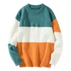 Pulls pour hommes Hommes Casual Knitwear Colorblock Pull tricoté avec col rond à manches longues épais pull élastique pour automne hiver mi