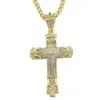 18K Gold Plated Stainless Steel Cuban Chain Water Diamond Retro Cutout Cross Pendant Necklace241S