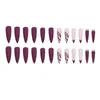 False Nails 24pcs Long Stiletto French Fake Purple Tiger Stripes Full Cover Press On DIY Detachable