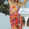 Mulheres swimwear swim wear mulheres cobrir praia vestido de verão 2023 na moda saia curta sexy cintura alta magro impressão busto floral spandex maiô