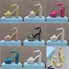 Luxury Designer Womens Sandals Rhinestone Thick Heeled Dress Shoes Classic Triangle Buckle Embellishments Ankle Straps Wedding Party Shoes