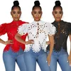 Women's Blouses 2024 Elegant Long Sleeve Hollow Out Mesh Lace Shirt Sheer See Through Top Blouse Clothing Dashiki African Shirts For Women