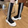 Boot's Winter Square Heel Knee High Sock Boots Slip on Round Toe for Women Ladies Comfortable Casual Platform 231204