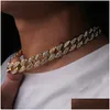 Chaînes 15mm Miami Cuban Link Chain Colliers 30 16 18 20 22 24 pouces Plaqué or 18 carats Glacé Bling Strass Sier Rose Fashion Des Dhirb